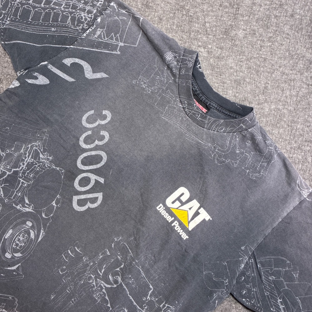 Vintage Holoubek CAT Caterpillar Diesel Power Shirt Men Large Engine Blueprint